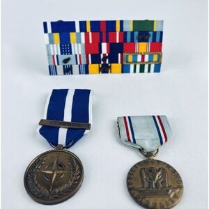 U.S. Air Force USAF Ribbon Bar With Oak Leafs Cluster & Medals Lot Kosovo Honor